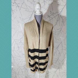 BDG Beige Striped Textured Knit Open Front Cardigan